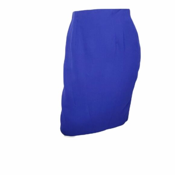 VINTAGE 90s royal blue skirt elastic waist knee length pencil M - Picture 1 of 12